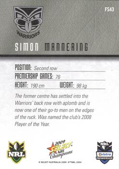 2009 Select NRL Champions - Foiled Signature #FS43 Simon Mannering Back